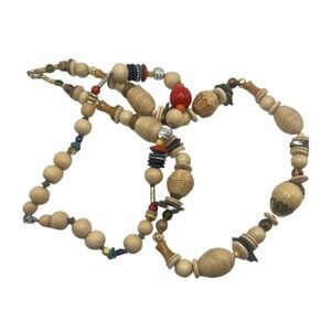 Set of 2 Wooden Beaded Statement Necklaces - Vintage